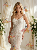 Champagne Mermaid Lace Straps Wedding Dress