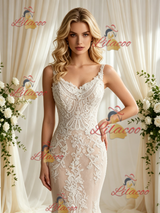 Champagne Mermaid Lace Straps Wedding Dress