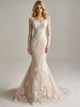 Mermaid Tulle Lace Long Sleeve Wedding Dess