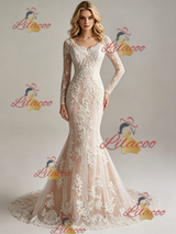 Mermaid Tulle Lace Long Sleeve Wedding Dess