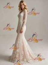 Mermaid Tulle Lace Long Sleeve Wedding Dess