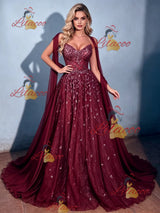 Burgundy Sequins Strapless Prom Dress