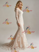 Mermaid Tulle Lace Long Sleeve Wedding Dess