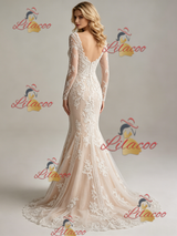 Mermaid Tulle Lace Long Sleeve Wedding Dess