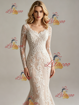 Mermaid Tulle Lace Long Sleeve Wedding Dess