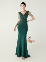 Mermaid V-neck Appliques Beading Prom Dress