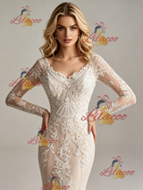 Mermaid Tulle Lace Long Sleeve Wedding Dess