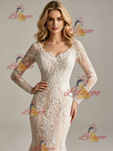 Mermaid Tulle Lace Long Sleeve Wedding Dess