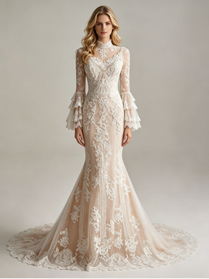 Long Sleeve Lace Mermaid Wedding Dress