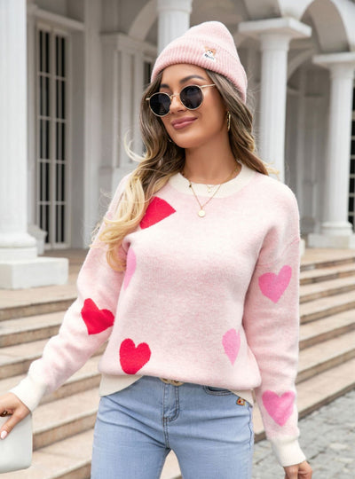 Love Round Neck Knitted Pullover Sweater