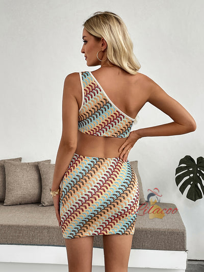 Holiday Style Striped One-shoulder Dress