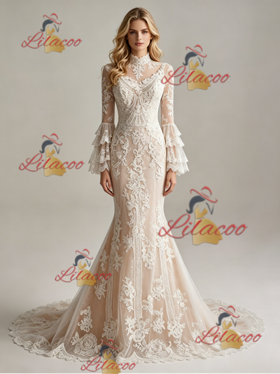 Long Sleeve Lace Mermaid Wedding Dress