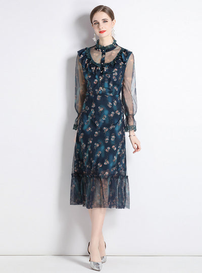 Printed Floral Palace Style Slim Dress