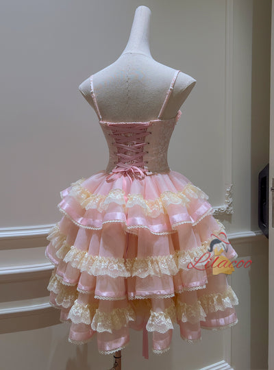 Pink Retro Sling Lace Cake Fluffy Dress