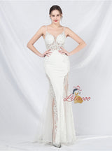 Mermaid Spaghetti Straps Appliques Prom Dress