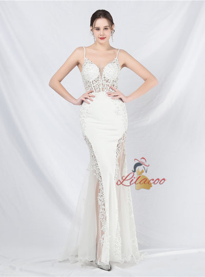 Mermaid Spaghetti Straps Appliques Prom Dress