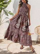 Elegant Sleeveless Butterfly Leopard Print Dress