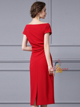 Red Sheath Pleats Mother Of the Brides Dress