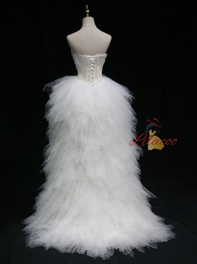 White Tulle Hi Lo Sweetheart Wedding Dress