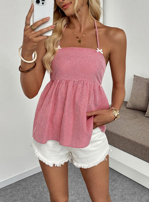 Sweet Plaid Suspender Neck Vest