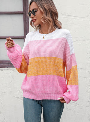 Fashion Color Matching Round Neck Sweater
