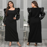 Fashion Square Collar Puff Sleeve Loose Dress