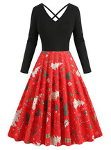 Long Sleeve V-neck Stitching Christmas Dress
