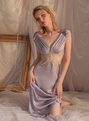 V-neck Satin Lace Slim Home Nightgown