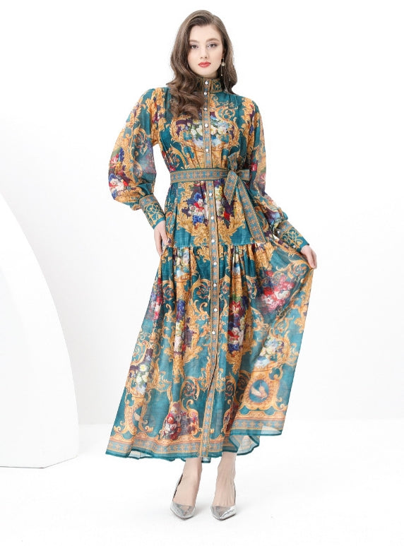 Palace Printed Long Sleeve Party Dress