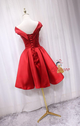 Red Satin Off the Shoulder Pleats Homecoming Dress