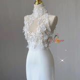White Mermaid High Neck Lace Wedding Dress