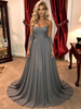 Gray Chiffon Strapless Pleat Prom Dress