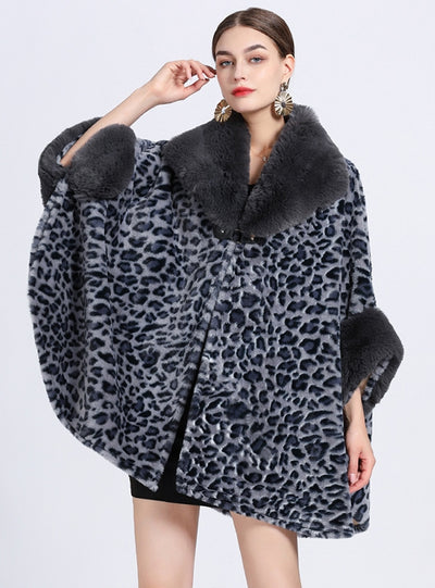 Wool-padded Imitation Rex Rabbit Fur Collar Shawl Cloak