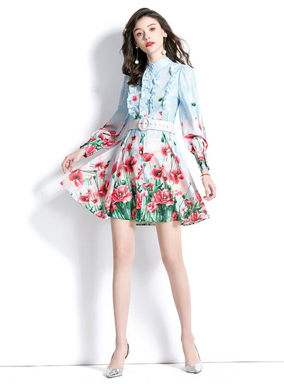 Pink Long Sleeve Printed Dress