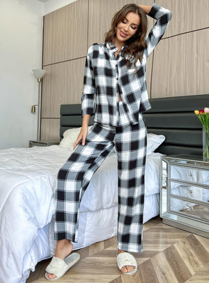 Plaid Long Sleeve Suit Pajamas