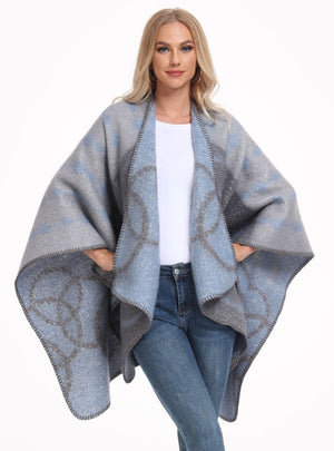 Thickened Cashmere Split Jacquard Scarf Cloak