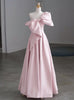 Burgundy Satin One Shoulder Bow Prom Dress