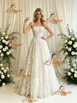 Beige Wite Lace Straps Wedding Dress