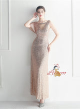 Scoop Neck Sequins Beading Prom Dress