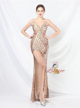 Spaghetti Straps Sequins Beading Porm Dress