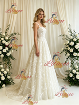 Beige Wite Lace Straps Wedding Dress