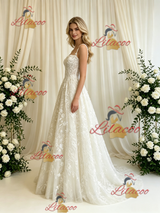 Beige Wite Lace Straps Wedding Dress