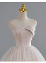 Pink Tulle Strapless Beading Prom Dress