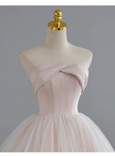 Pink Tulle Strapless Beading Prom Dress