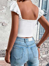 Pullover Drawstring Pleated Short Sleeve V-neck T-shirt