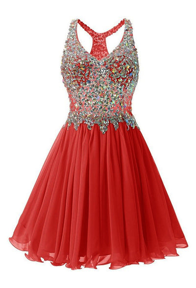 Blue Chiffon Crystal Homecoming Dress
