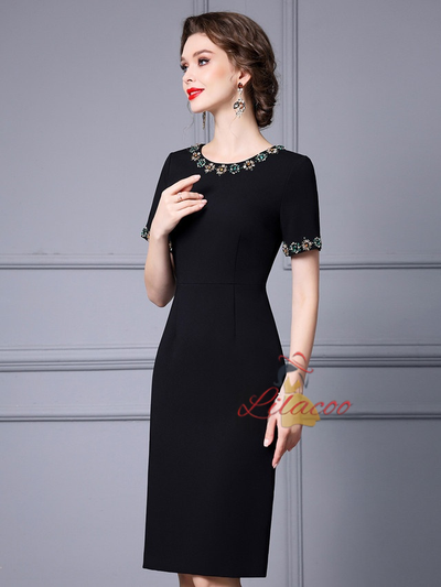Black Short Sleeve Mother Of The Bride Dress