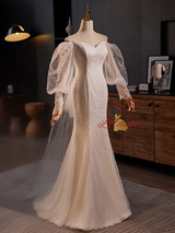 White Mermaid Lace Long Sleeve Wedding Dress