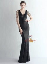 Mermaid Sequins V-neck Beading Prom Dress