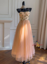 Orange Tulle Straps Beading Prom Dress